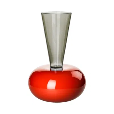 Pre-owned Ettore Sottsass 21st Century Puzzle Glass Vase In Coral / Grey By  In Red