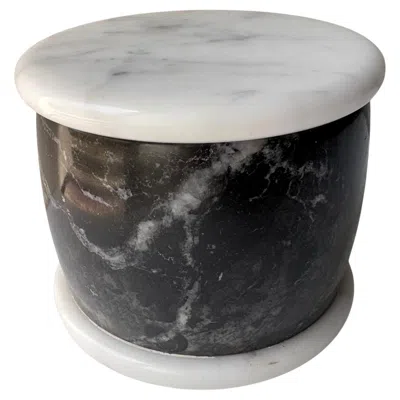 Pre-owned Ettore Sottsass Attb Marble Round Box/ Jewelry/decor , Black And White