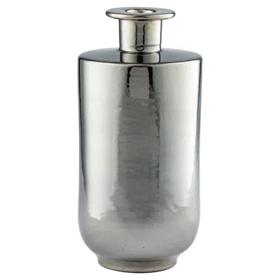 Pre-owned Ettore Sottsass Bitossi Vase, Ceramic With Metallic Silver Chrome Glaze, Italy, 1970s