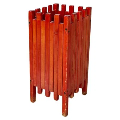 Pre-owned Ettore Sottsass Italian Red Wooden Umbrella Stand By  For Poltronova, 1950s
