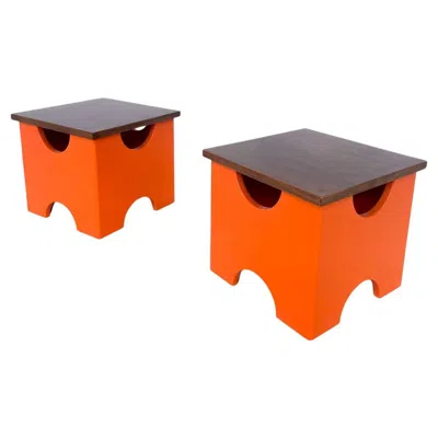 Pre-owned Ettore Sottsass Mid-century Modern Pair Of Dado Stools By  In Brown