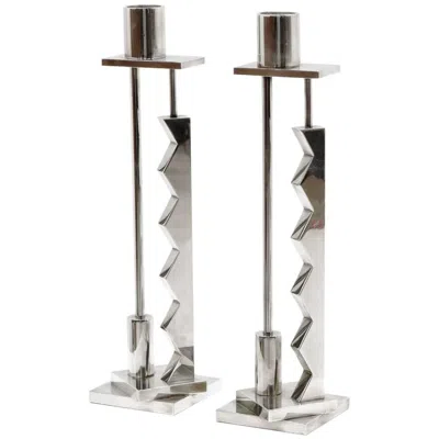 Pre-owned Ettore Sottsass Pair Of  Silver Candlesticks For Swid Powell And Reed And Barton