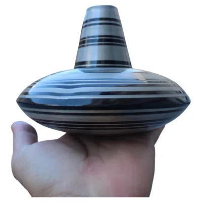 Pre-owned Ettore Sottsass Pewter Vase With Black Circular Stripes Sottsass Style 1970s