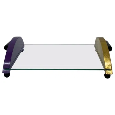 Pre-owned Ettore Sottsass Postmodern Design Glass And Wood Tray By Thor, 1996 In Brown