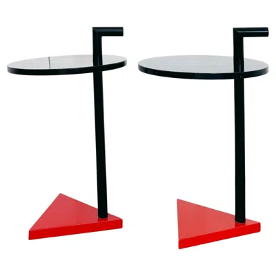 Pre-owned Ettore Sottsass Postmodern Memphis 1980s Pair Of End Tables, Side Tables -- 2 Pcs In Brown