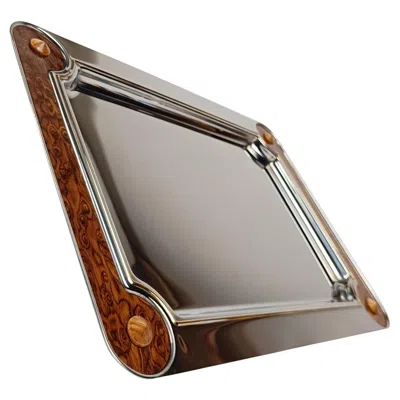 Pre-owned Ettore Sottsass Post-modern Tray In Steel And Veneered Plywood In Style Of , 80s In Gray