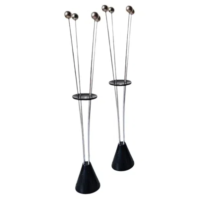 Pre-owned Ettore Sottsass Rare Pair Danish Post Modern Memphis Adjustable Candle Holders In Black