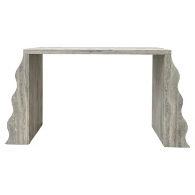 Pre-owned Ettore Sottsass Sculptural Silver Travertine Desk / Console - Wave Feet Reminiscent Of Sottsass