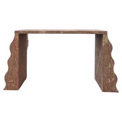 Pre-owned Ettore Sottsass Sculptural Solid Stone Desk / Console With Wave Feet Reminiscent Of Sottsass In Brown