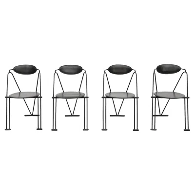 Pre-owned Ettore Sottsass Set Of 4 Sottsass Inspired Memphis Style Dining Chairs In Black