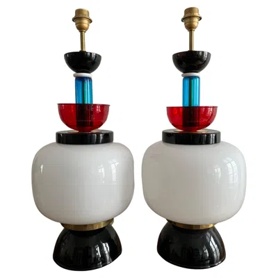 Pre-owned Ettore Sottsass Table Lamps Xxl  Style In Glass Italy Murano 1970 In Transparent
