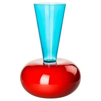 Pre-owned Ettore Sottsass Venini Puzzle 787.20 Acquamare/corallo Murano Glass Vase  Damiani In Red