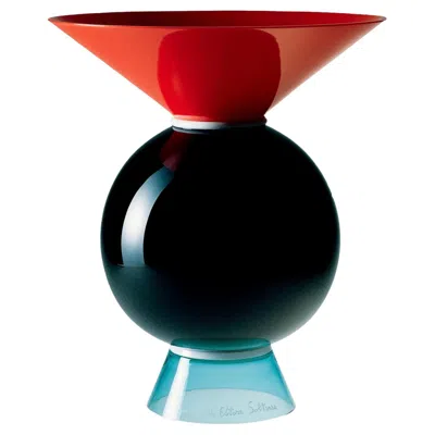Pre-owned Ettore Sottsass Venini Yemen 787.00 Glass Vase, Black, Verdognolo, Coral & Milk - Ettore Sottsas In Red
