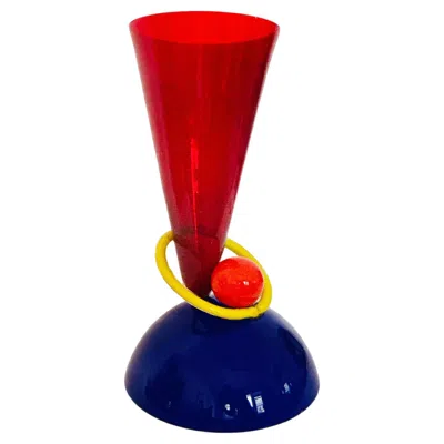 Pre-owned Ettore Sottsass Xl Postmodern Memphis  Ip Murano Blown Glass Sculpture Vase Italy In Red