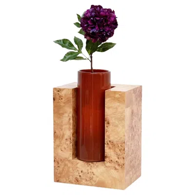 Pre-owned Ettore Sottsass Y Limited Edition Vase In Wood And Murano Glass For Flowers In Brown
