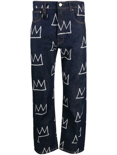 Etudes Studio All-over Crown-print Trousers In Blue