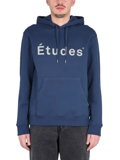 Etudes Studio Cross-neck Hoodie With Ribbed Collar In Blue