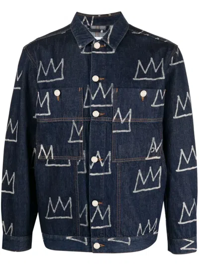 Etudes Studio Crown-print Denim Jacket In Blau