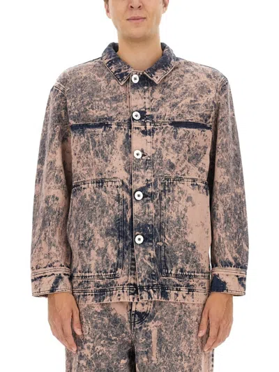 Etudes Studio Distressed Denim Jacket With Classic Collar In Neutral