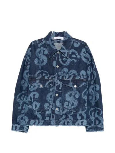 Etudes Studio Dollar-print Raw-edge Denim Jacket In Blue