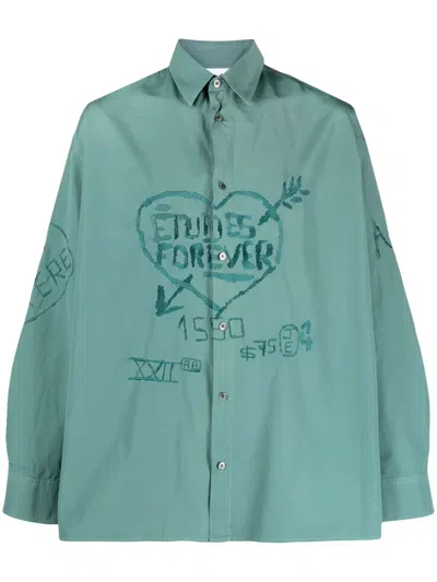 Etudes Studio Logo-embroidered Cotton Shirt In Blue