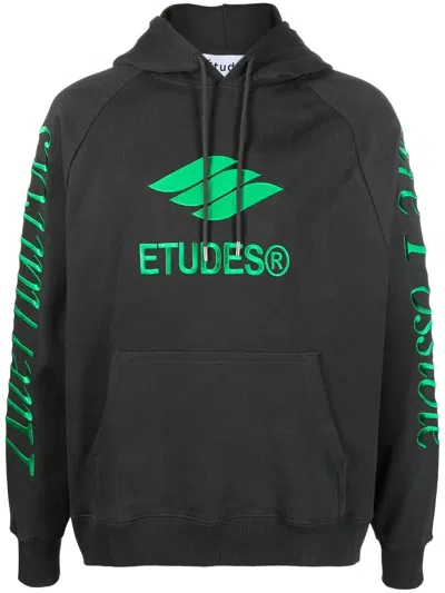 Etudes Studio Grey Logo Embroidered Sweatshirt In Black