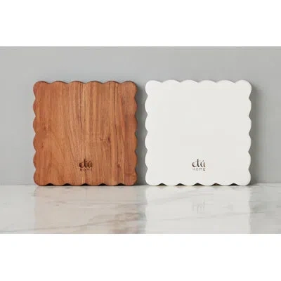 Etúhome Scalloped Appetizer Cheese Board, White/natural, Set Of 2 In Brown