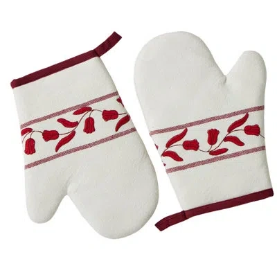 Etúhome Timeless Tulips Oven Mitt - Set Of 2 - Merlot Red