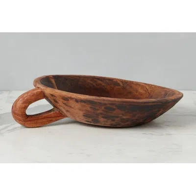 Etúhome Vintage Wood Bowl, Carved Handle In Brown