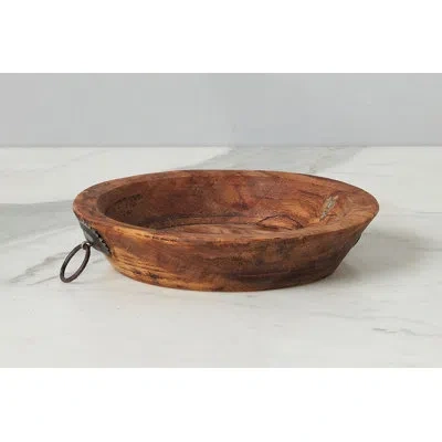 Etúhome Vintage Wood Bowl With Iron Handle In Brown