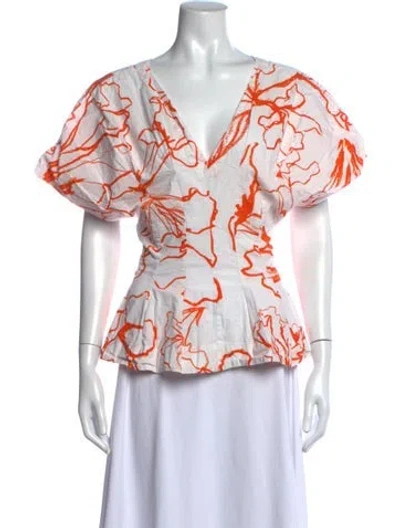 Pre-owned Eudon Choi Floral Print V-neck Blouse In Orange