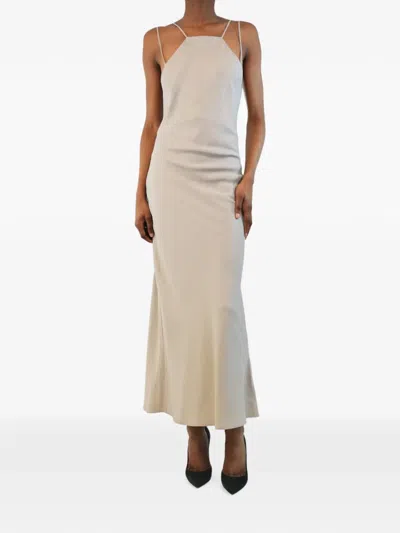 Pre-owned Eudon Choi Lace-up Midi Dress In Neutral