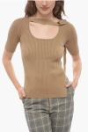 EUDON CHOI RIBBED TOP WITH CUT-OUT DETAILS