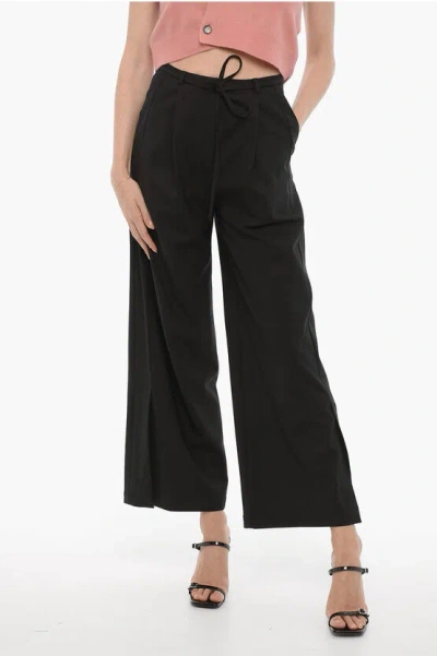 Eudon Choi Single-pleat Wide Leg Wool Tandin Pants In Black
