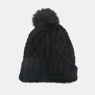 Pre-owned Eugen Dick Eugenia Kim Black Baby Alpaca Cable Knit Pom Pom Beanie One Size