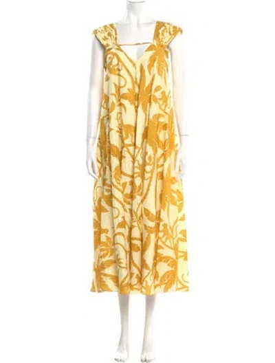 Pre-owned Eugenia Fernández Floral Print Long Dress In Yellow