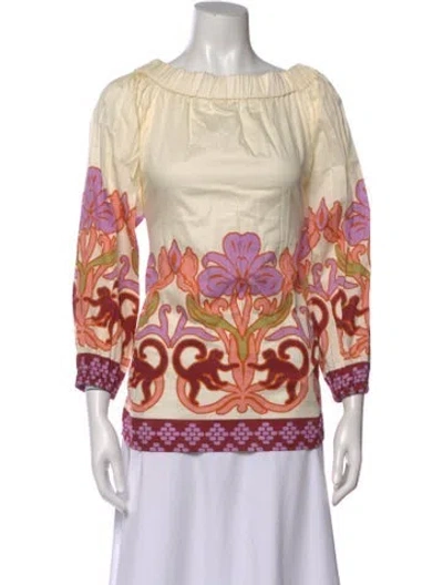 Pre-owned Eugenia Fernández Floral Print Off-the-shoulder Blouse In Multi