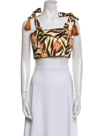 Pre-owned Eugenia Fernández Floral Print Square Neckline Crop Top In Multi