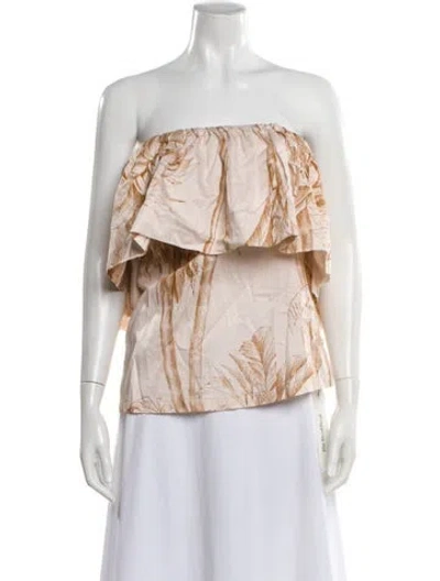 Pre-owned Eugenia Fernández Floral Print Strapless Top In Orange