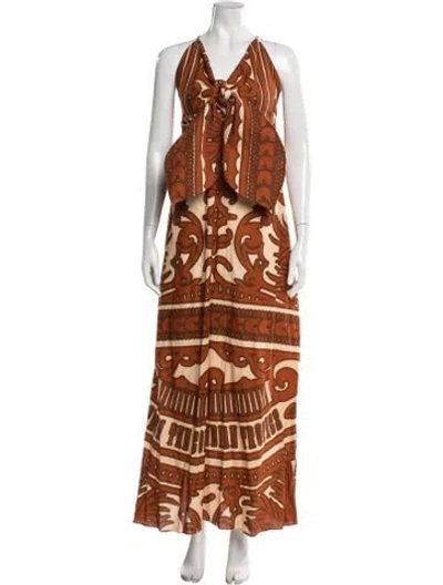 Pre-owned Eugenia Fernández Graphic Print Long Dress W/ Tags In Orange