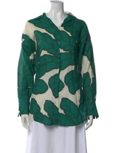 Pre-owned Eugenia Fernández Linen Floral Print Button-up Top In Green