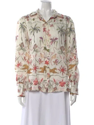 Pre-owned Eugenia Fernández Linen Graphic Print Button-up Top In Neutral