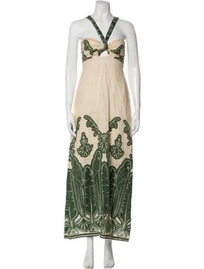 Pre-owned Eugenia Fernández Linen Long Dress In Green