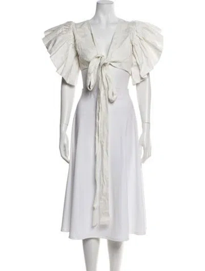 Pre-owned Eugenia Fernández Linen V-neck Top In Neutral