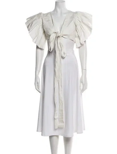 Pre-owned Eugenia Fernández Linen V-neck Top W/ Tags In Neutral