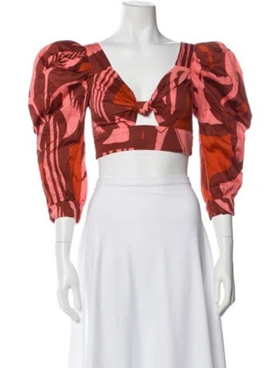 Pre-owned Eugenia Fernández Patterned V-neck Crop Top In Orange