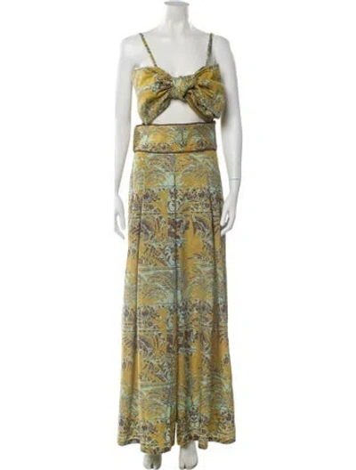 Pre-owned Eugenia Fernández Printed Bow Accents Pant Set W/ Tags In Yellow