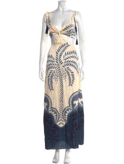 Pre-owned Eugenia Fernández Printed Long Dress In Blue