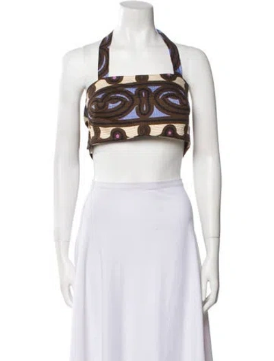 Pre-owned Eugenia Fernández Printed Square Neckline Crop Top In Brown
