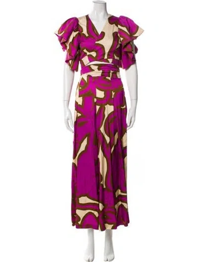 Pre-owned Eugenia Fernández Printed Tassel Accents Pant Set In Purple
